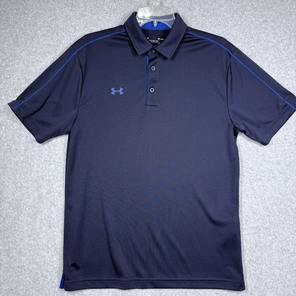 Under Armor Polo Mens Med Navy Loose Heat Gear Golf Lightweight Stretch - Picture 1 of 10